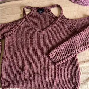 Love Pink Off-the-Shoulder Ribbed Sweater